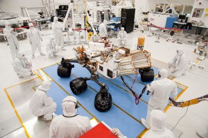 An official image of Curiosity Rover being built.